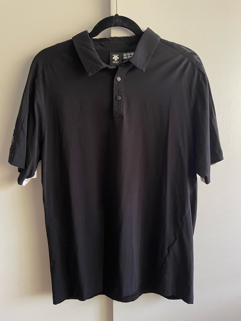 Descente Golf Men XL Short Sleeve Performance Polo Shirt Black White Colorblock